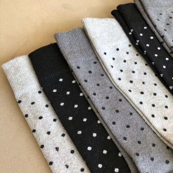 6 Pairs Men's Socks. Cotton Blend Crew Dress Polka Dots Socks, - Picture 4 of 10